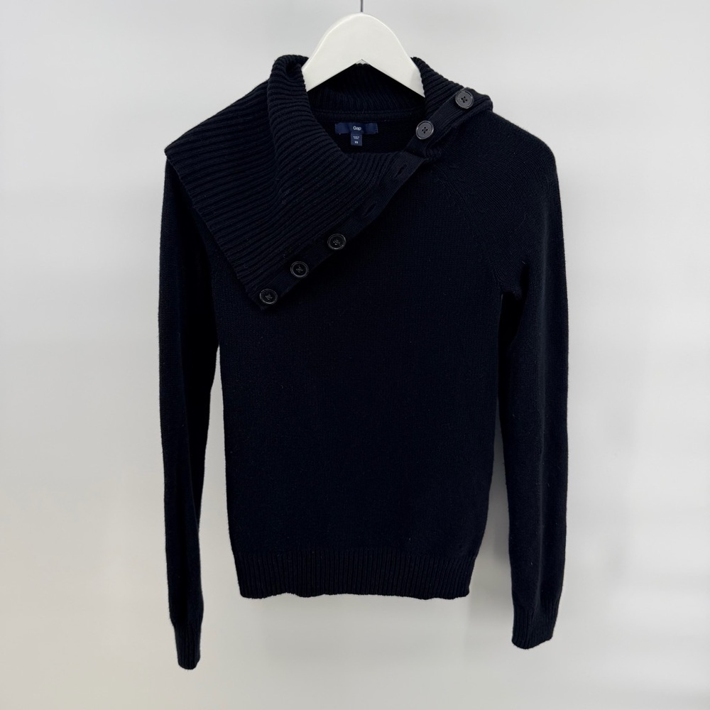 GAP Black Turtleneck Sweater with Button Detail